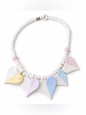 Vintage Ruby Z Pastel Heart Ceramic Beaded Necklace